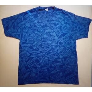 VTG Banana Boat All Over Print Graphic T-Shirt Beach Promotional Tee Blue SZ XL